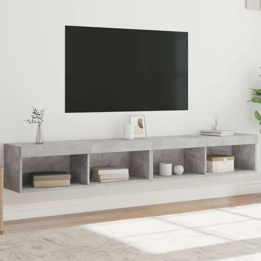 vidaXL ТВ шкафове с LED осветление 2 бр бетонно сиви 100x30x30 см