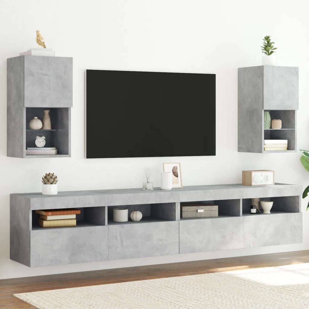 vidaXL ТВ шкафове с LED осветление 2 бр бетонно сиви 305x30x60 см
