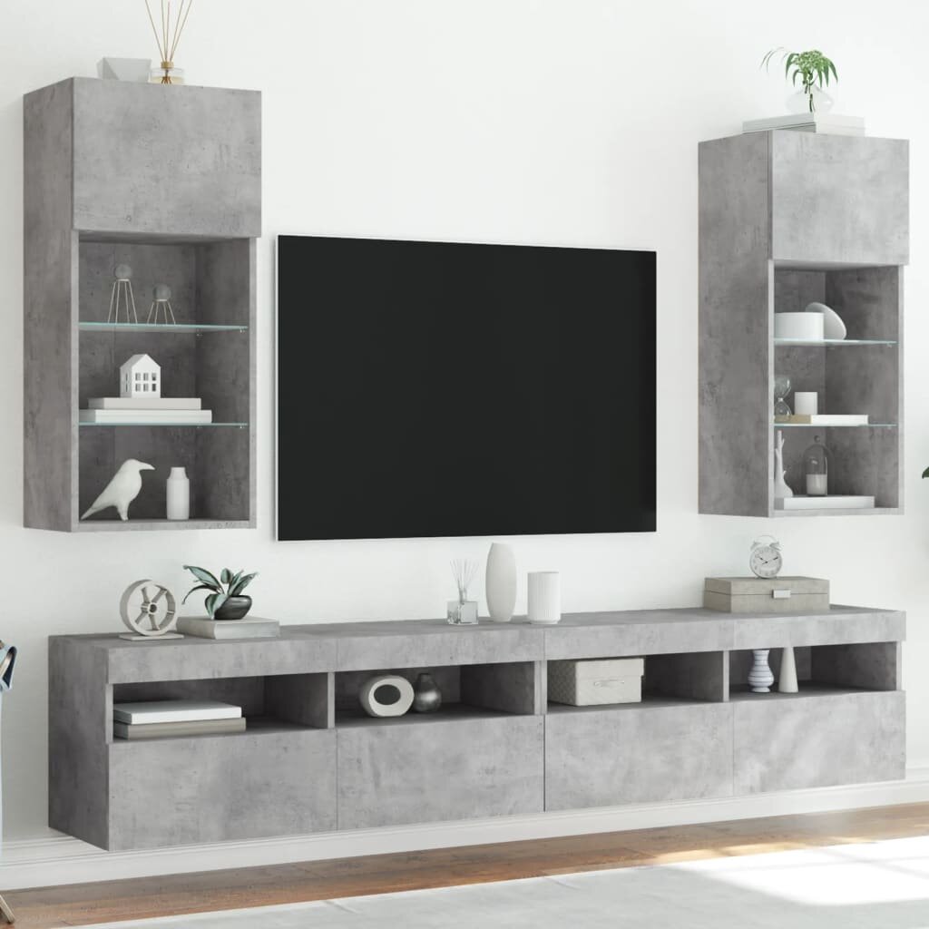 vidaXL ТВ шкафове с LED осветление 2 бр бетонно сиви 405x30x90 см