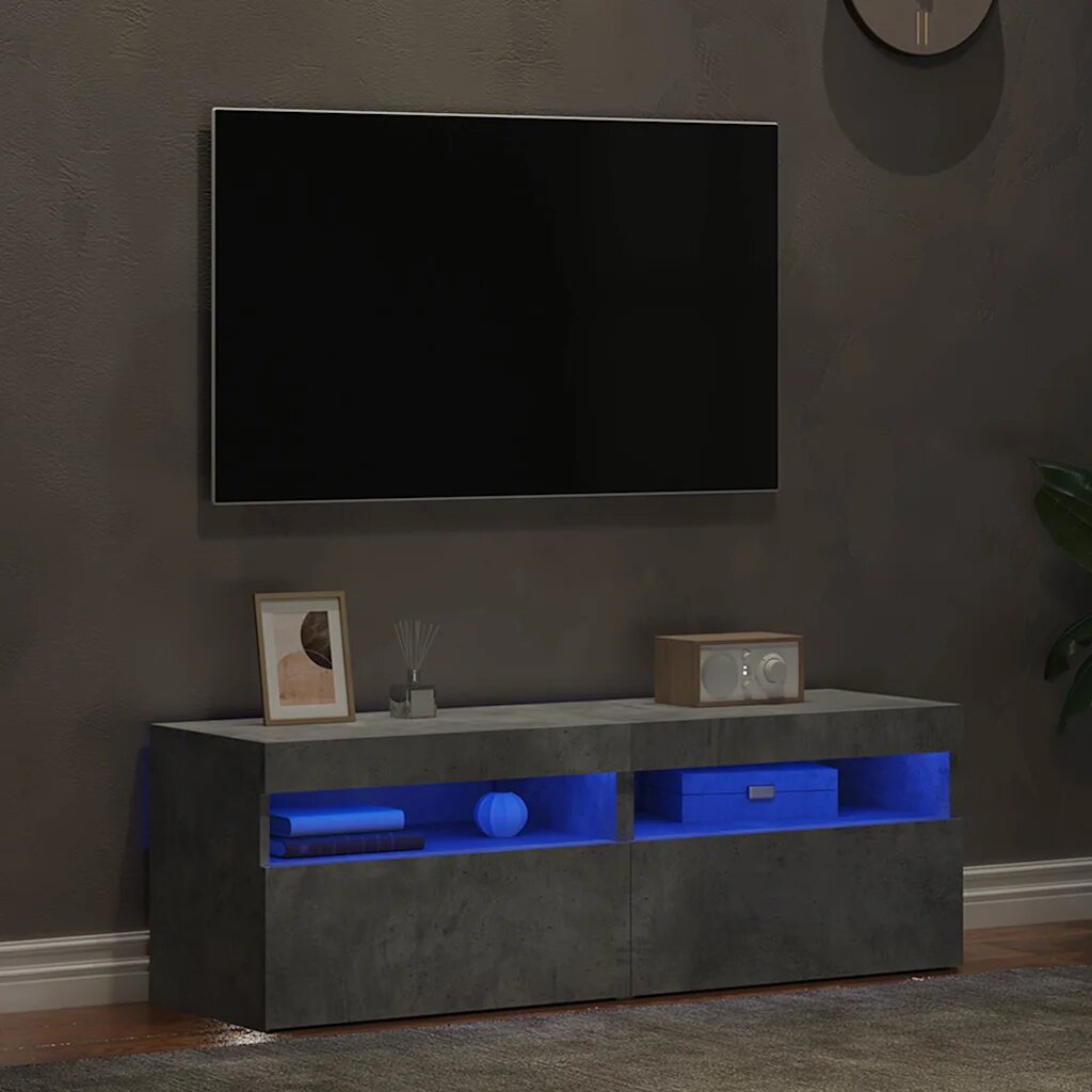 vidaXL ТВ шкафове с LED осветление 2 бр бетонно сиви 60x35x40 см