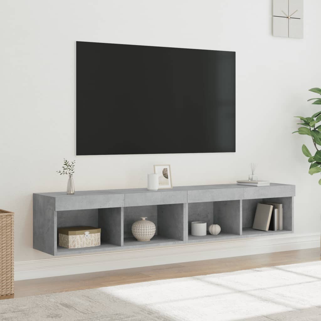 vidaXL ТВ шкафове с LED осветление 2 бр бетонно сиви 80x30x30 см