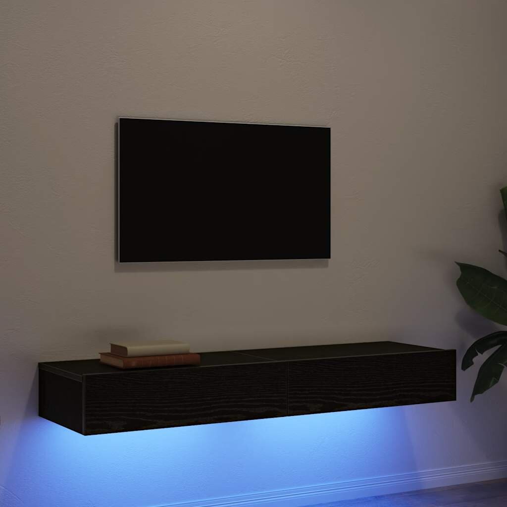 vidaXL ТВ шкафове с LED осветление 2 бр. черен дъб 60x35x155 см