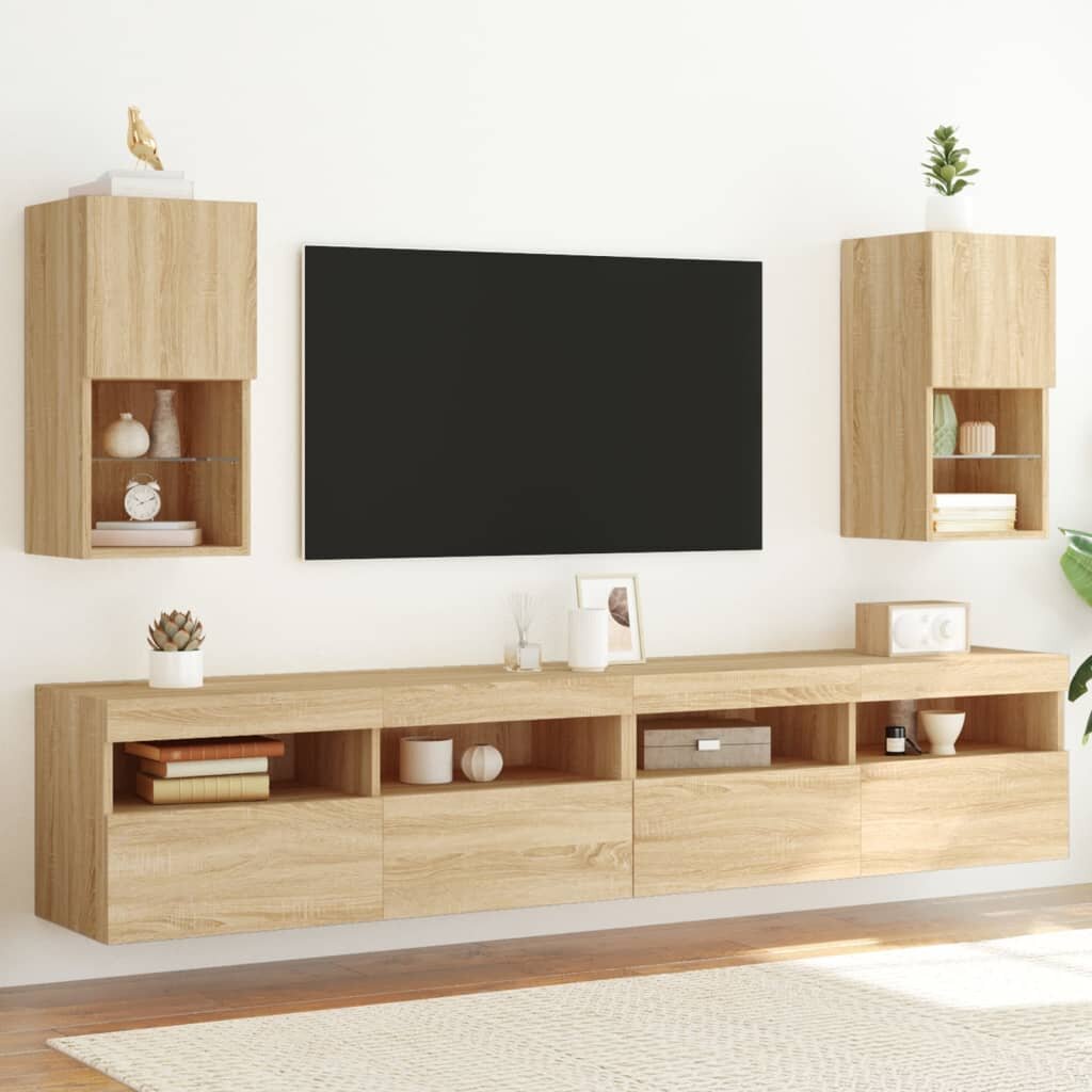 vidaXL ТВ шкафове с LED осветление 2 бр дъб сонома 305x30x60 см
