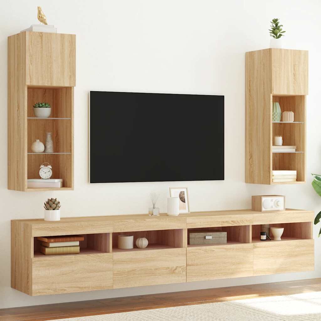 vidaXL ТВ шкафове с LED осветление 2 бр дъб сонома 305x30x90 см