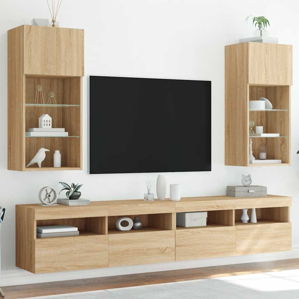 vidaXL ТВ шкафове с LED осветление 2 бр дъб сонома 405x30x90 см