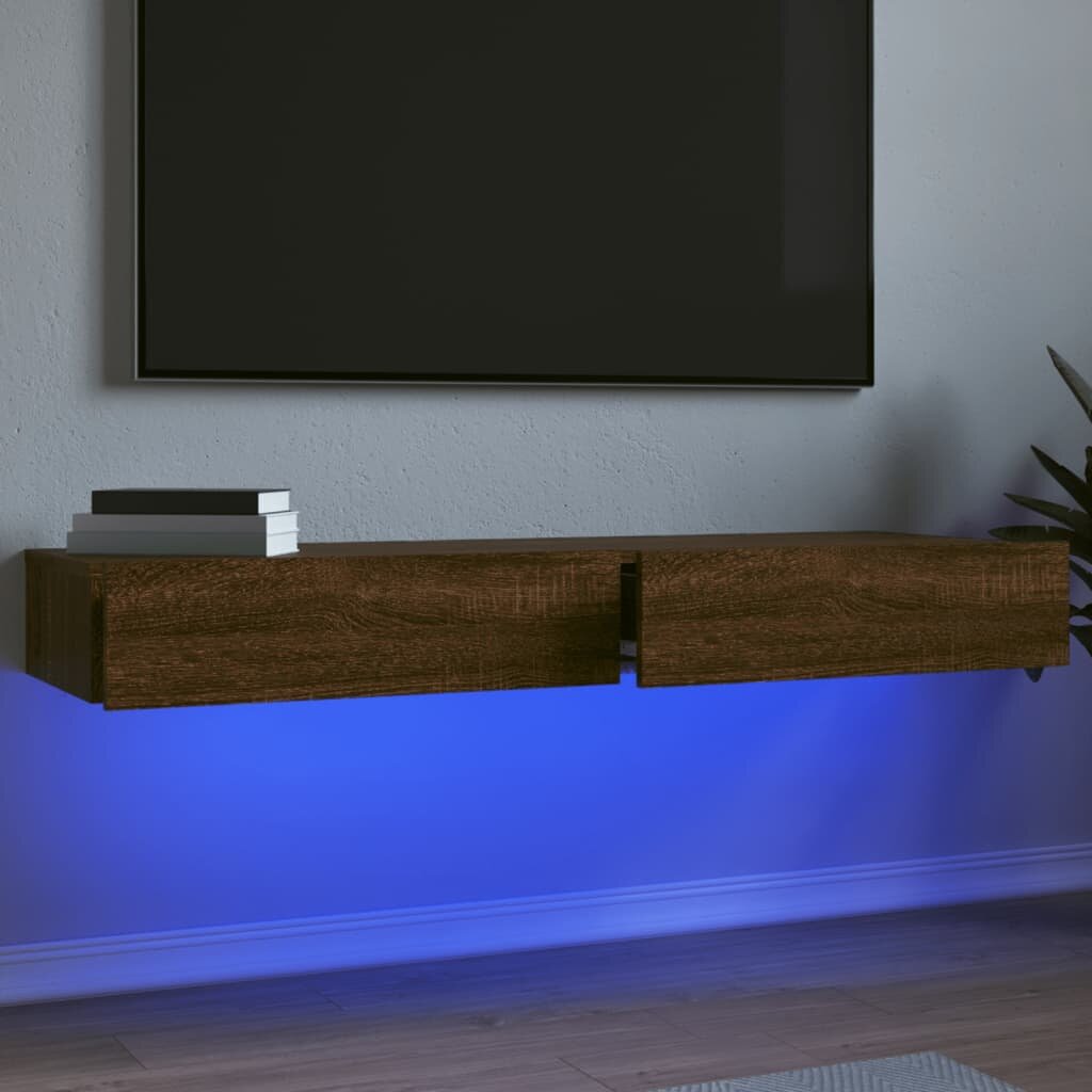 vidaXL ТВ шкафове с LED осветление 2 бр кафяв дъб 60x35x155 см