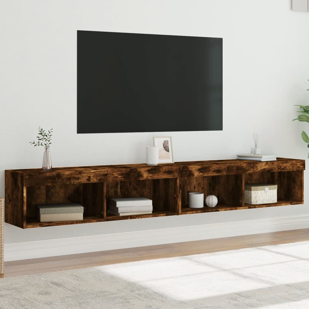 vidaXL ТВ шкафове с LED осветление 2 бр опушен дъб 100x30x30 см