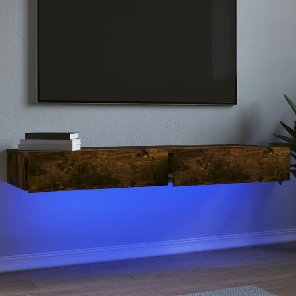 vidaXL ТВ шкафове с LED осветление 2 бр опушен дъб 60x35x155 см