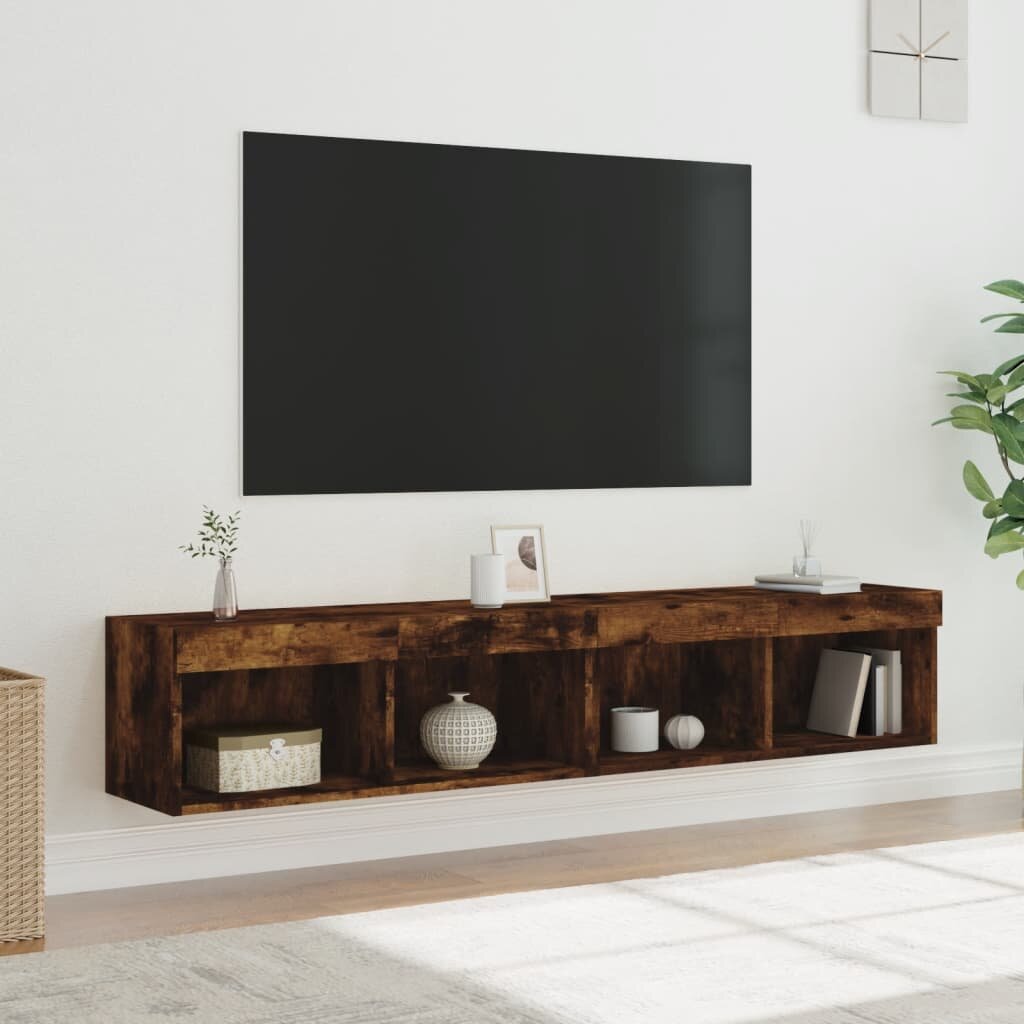 vidaXL ТВ шкафове с LED осветление 2 бр опушен дъб 80x30x30 см