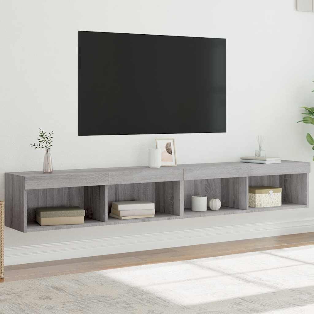 vidaXL ТВ шкафове с LED осветление 2 бр сив сонома 100x30x30 см