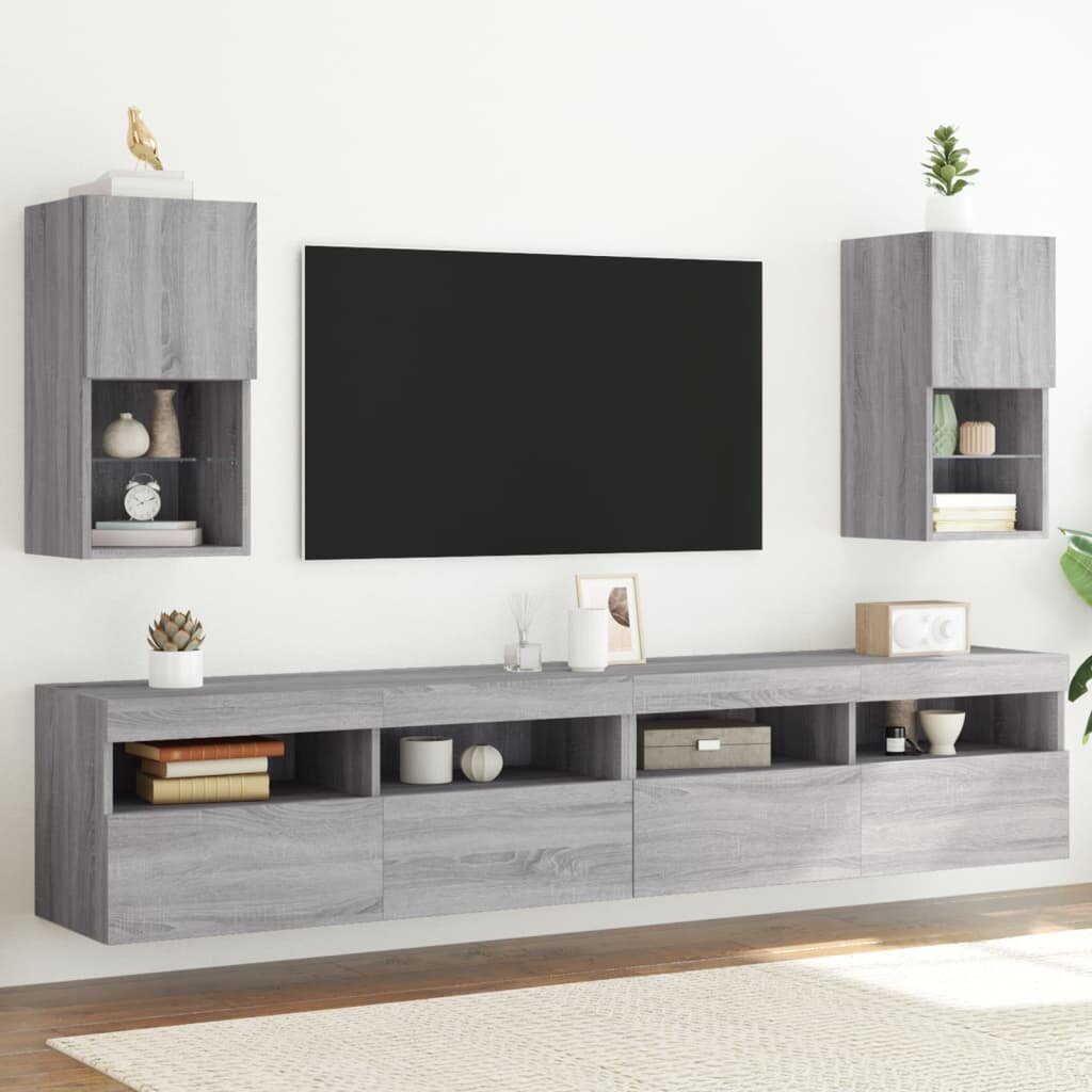 vidaXL ТВ шкафове с LED осветление 2 бр сив сонома 305x30x60 см