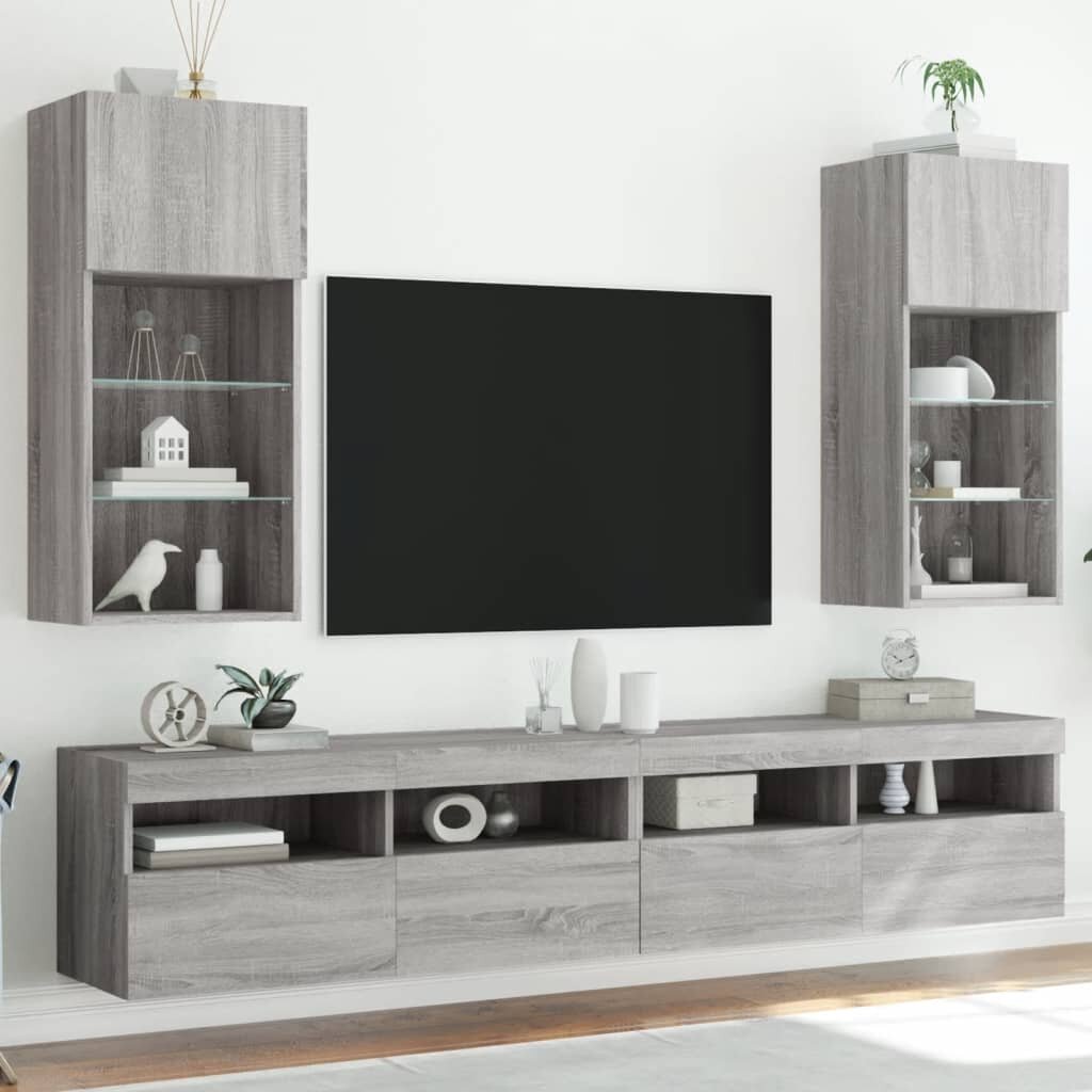 vidaXL ТВ шкафове с LED осветление 2 бр сив сонома 405x30x90 см