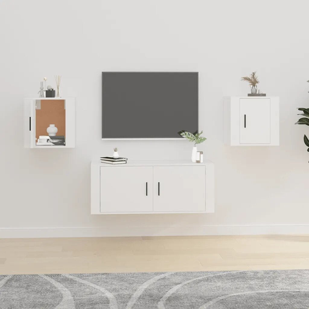 vidaXL ТВ шкафове със стенен монтаж 2 бр бели 40x345x40 см