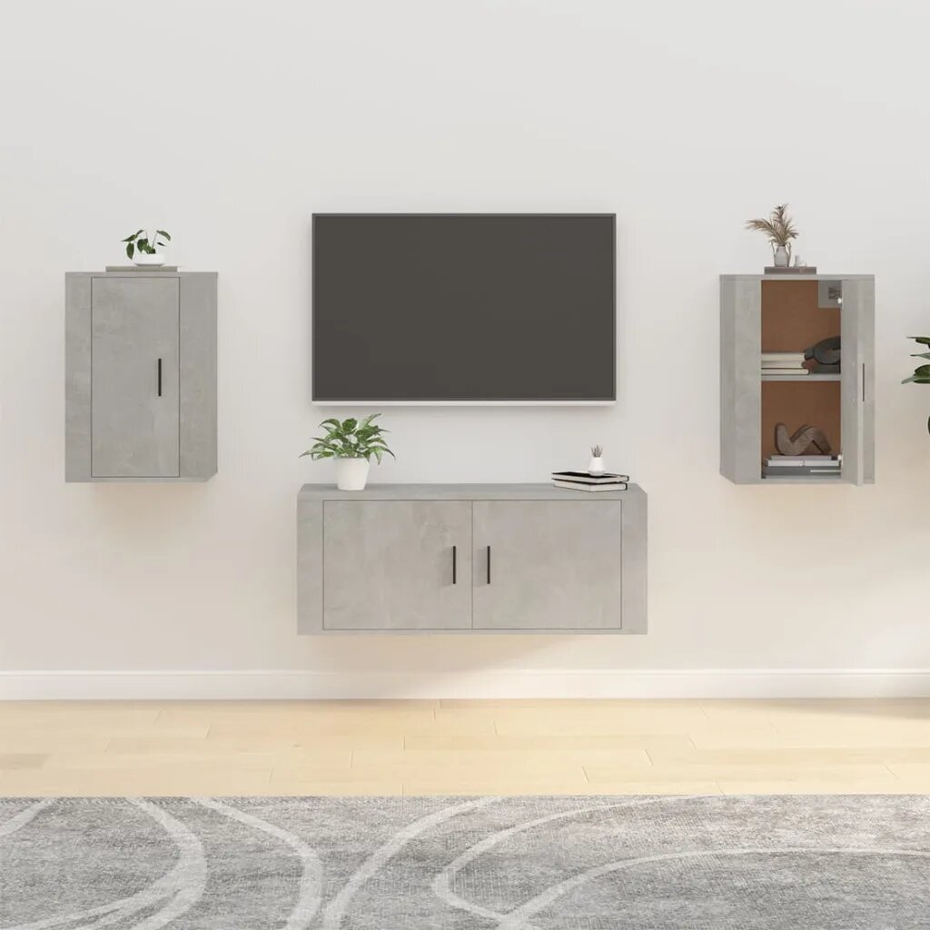 vidaXL ТВ шкафове със стенен монтаж 2 бр бетонно сиви 40x345x60 см