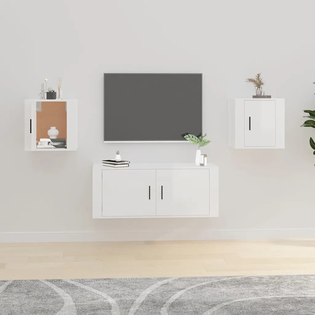 vidaXL ТВ шкафове със стенен монтаж 2 бр бял гланц 40x345x40 см