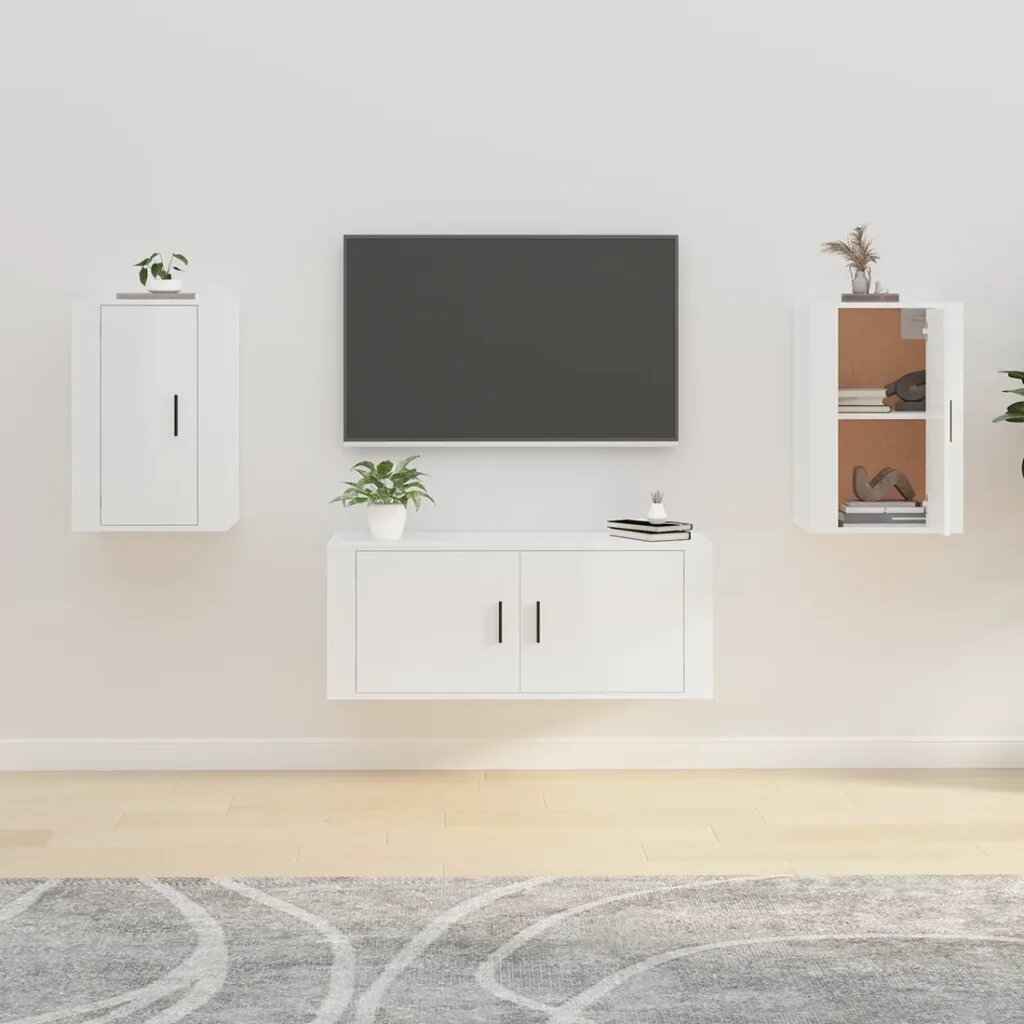 vidaXL ТВ шкафове със стенен монтаж 2 бр бял гланц 40x345x60 см