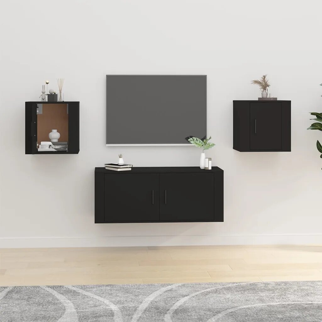vidaXL ТВ шкафове със стенен монтаж 2 бр черни 40x345x40 см