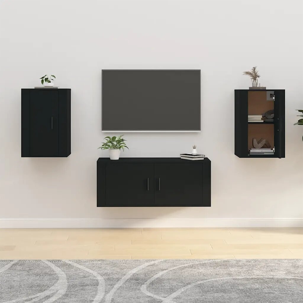 vidaXL ТВ шкафове със стенен монтаж 2 бр черни 40x345x60 см