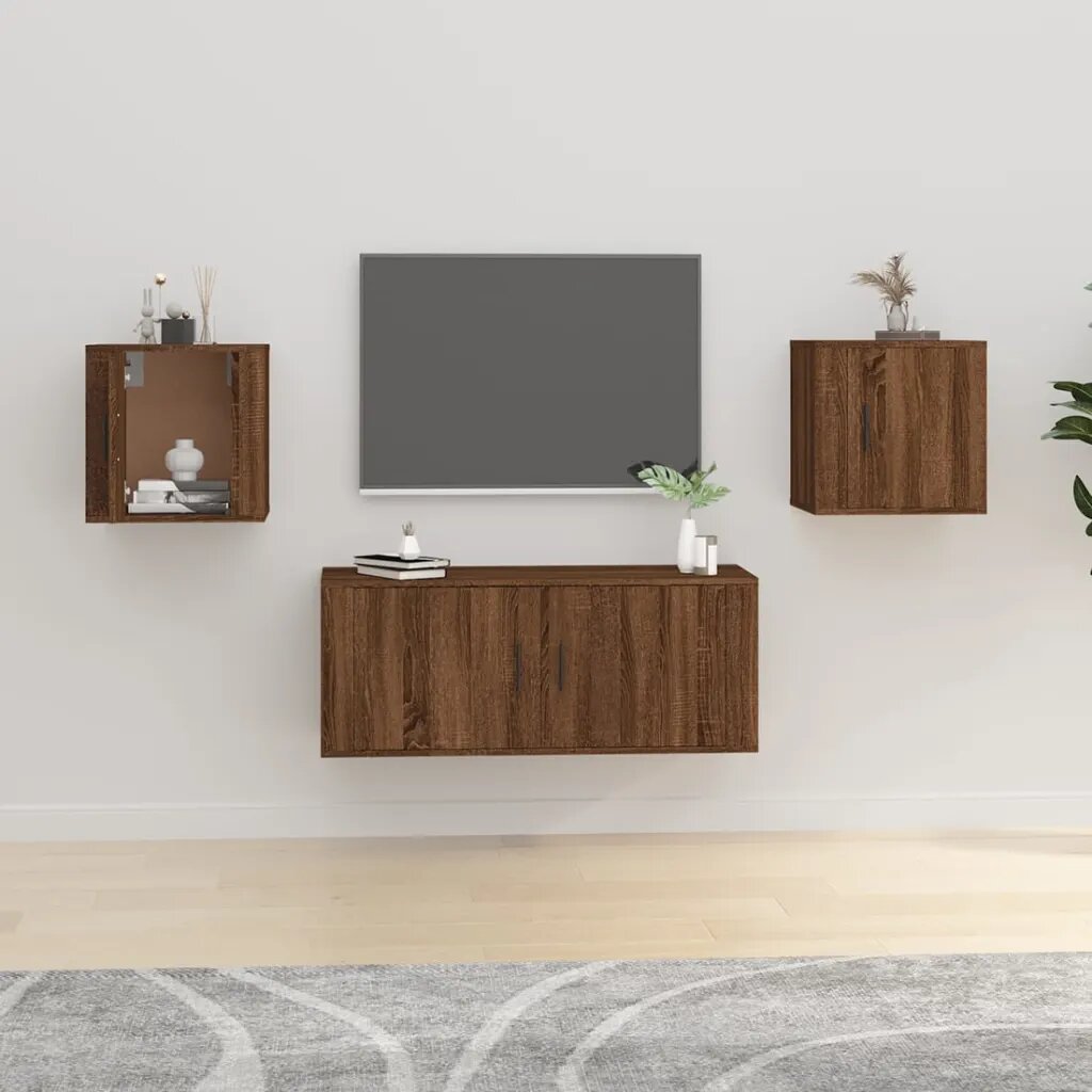 vidaXL ТВ шкафове със стенен монтаж 2 бр кафяв дъб 40x345x40 см