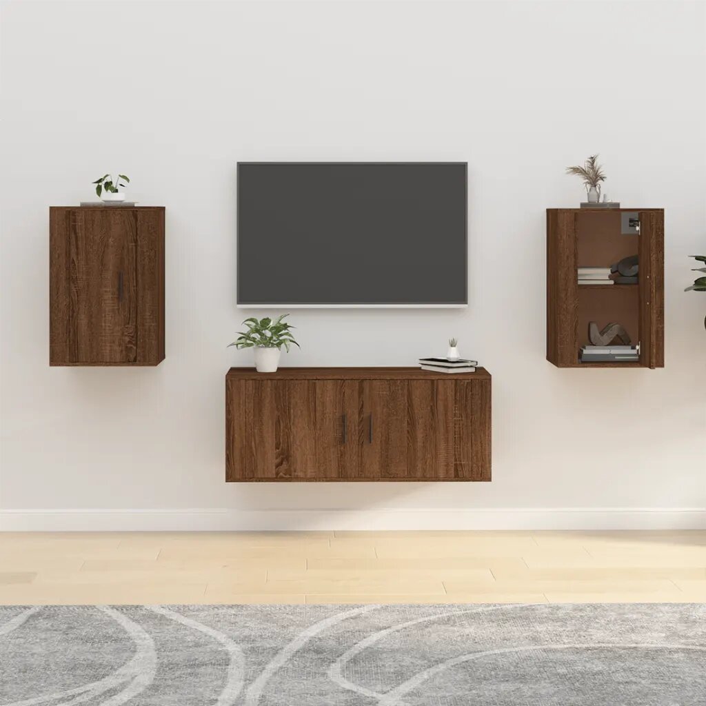 vidaXL ТВ шкафове със стенен монтаж 2 бр кафяв дъб 40x345x60 см
