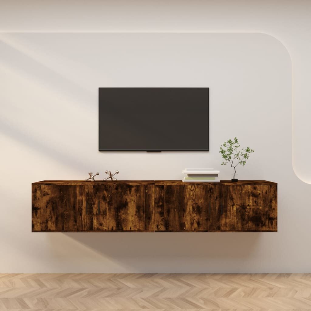 vidaXL ТВ шкафове със стенен монтаж 2 бр опушен дъб 100x345x40 см