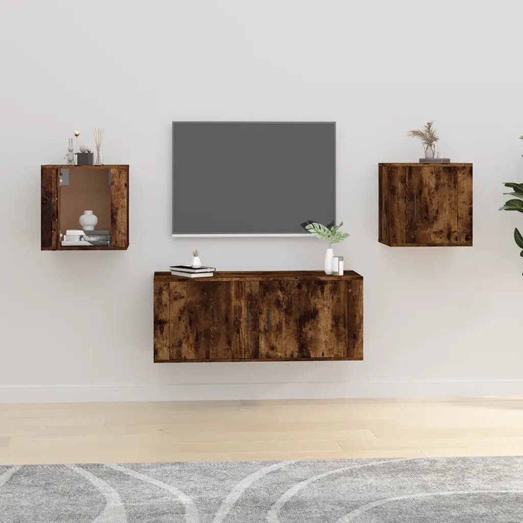 vidaXL ТВ шкафове със стенен монтаж 2 бр опушен дъб 40x345x40 см