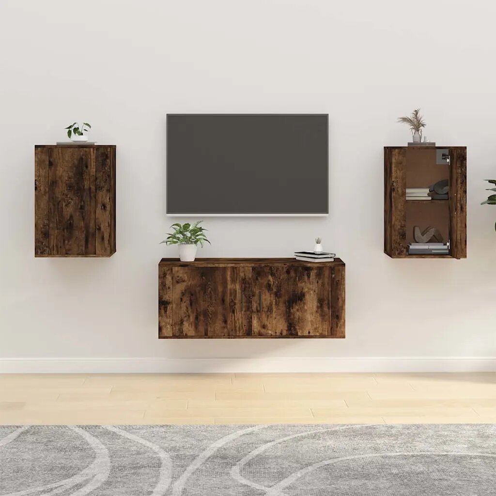 vidaXL ТВ шкафове със стенен монтаж 2 бр опушен дъб 40x345x60 см