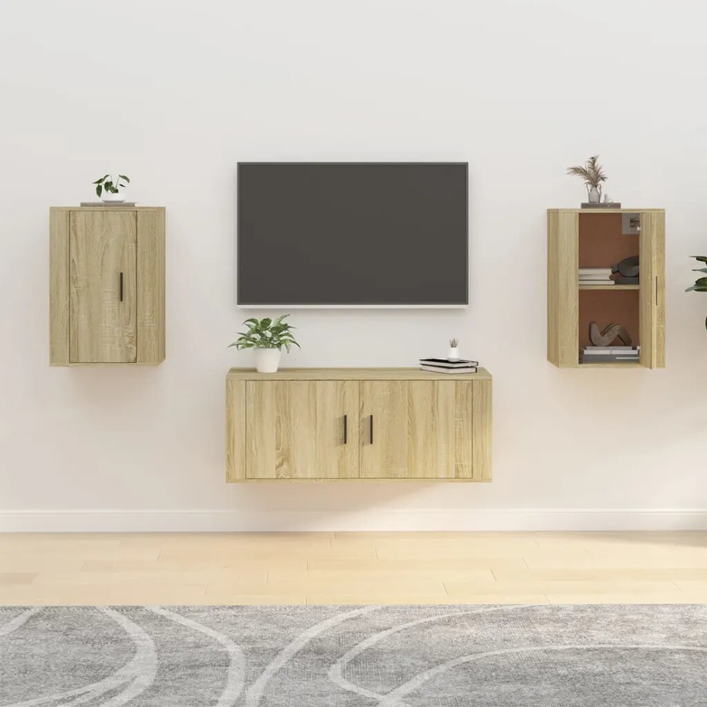 vidaXL ТВ шкафове със стенен монтаж 2 бр сонома дъб 40x345x60 см