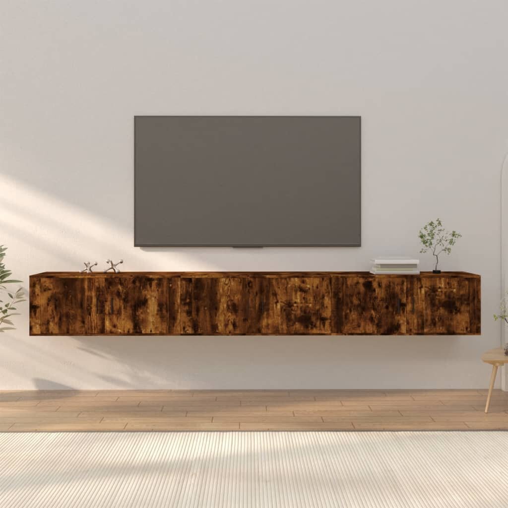 vidaXL ТВ шкафове със стенен монтаж 3 бр опушен дъб 100x345x40 см