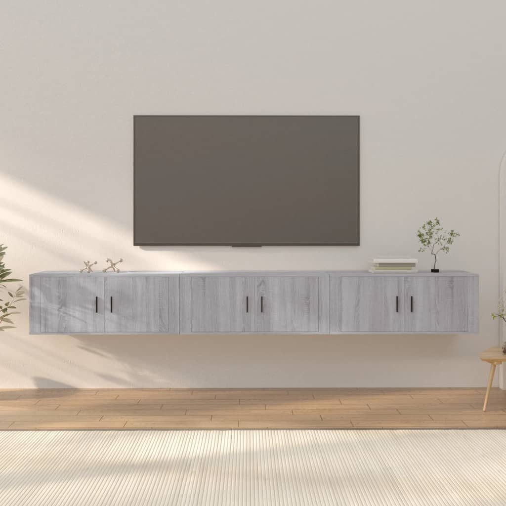 vidaXL ТВ шкафове със стенен монтаж 3 бр сив сонома 100x345x40 см