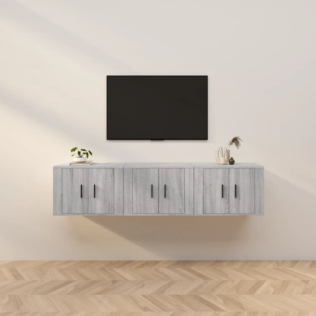 vidaXL ТВ шкафове със стенен монтаж 3 бр сив сонома 57x345x40 см