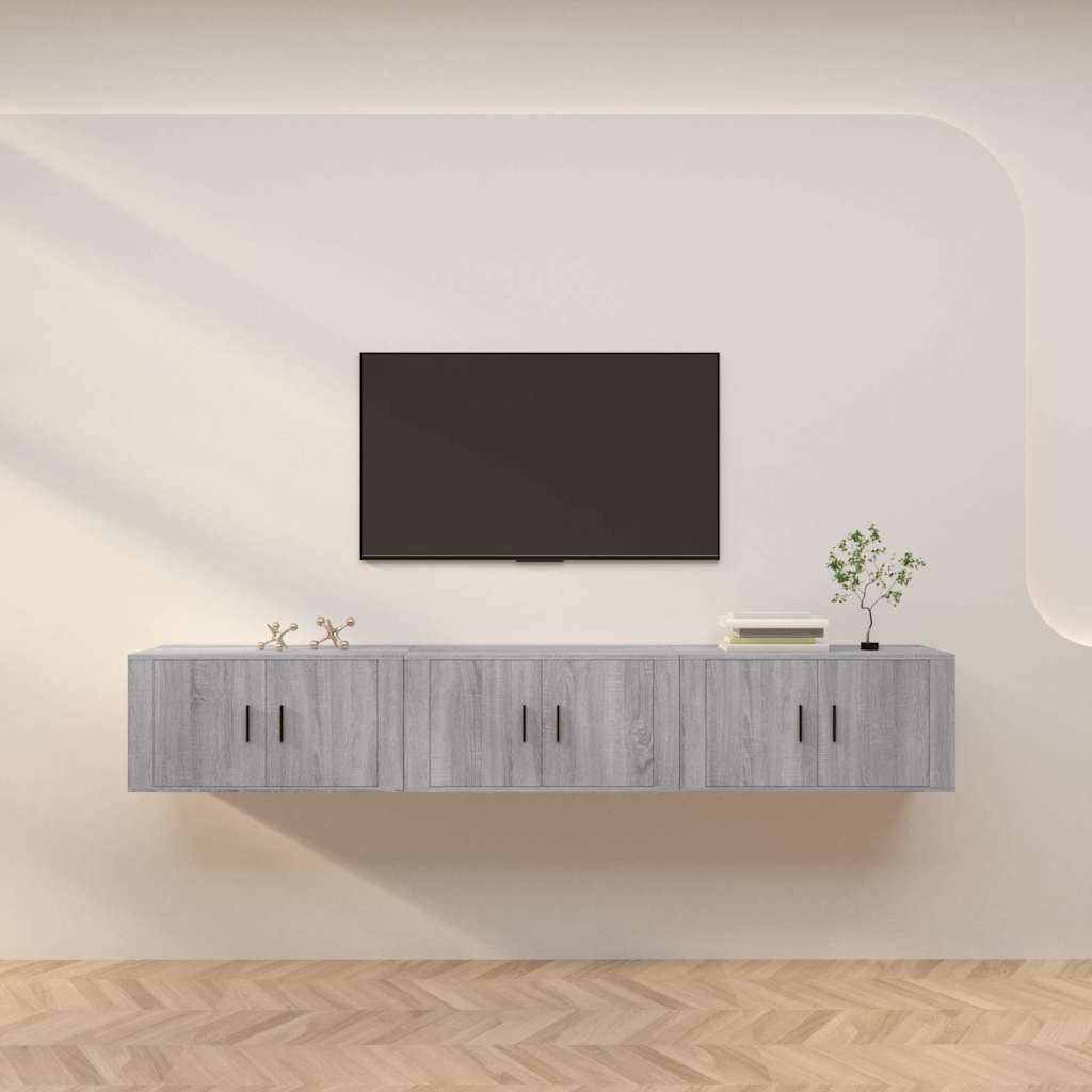 vidaXL ТВ шкафове със стенен монтаж 3 бр сив сонома 80x345x40 см