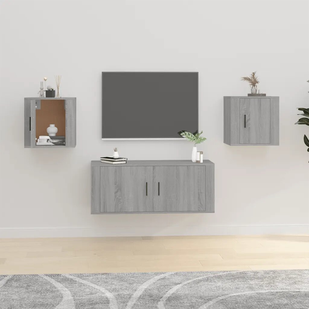 vidaXL ТВ шкафове за стенен монтаж 2 бр сив сонома 40x345x40 см