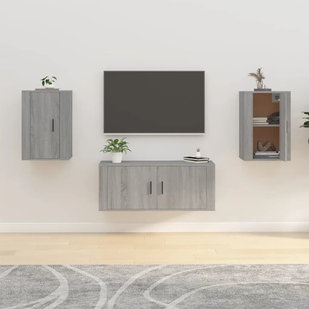vidaXL ТВ шкафове за стенен монтаж 2 бр сив сонома 40x345x60 см