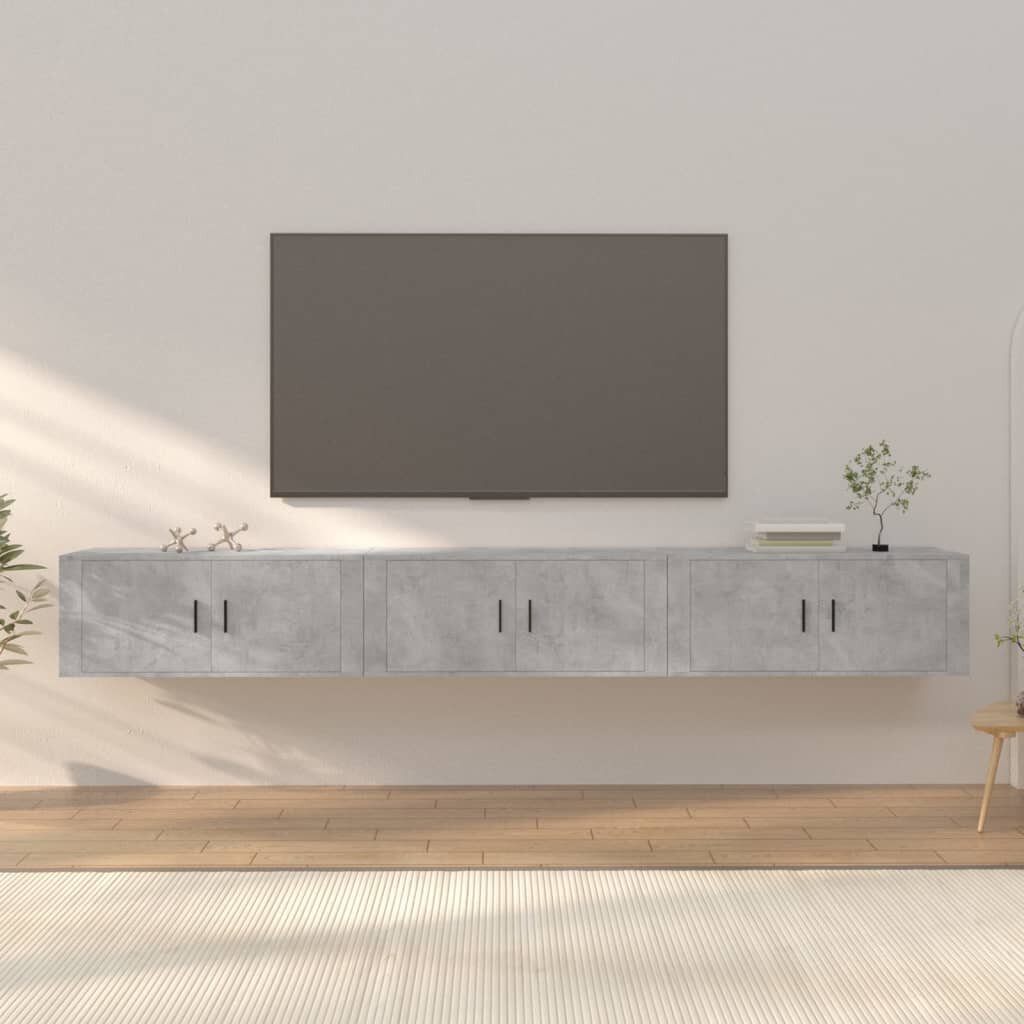 vidaXL ТВ шкафове за стенен монтаж 3 бр бетонно сиви 100x345x40 см