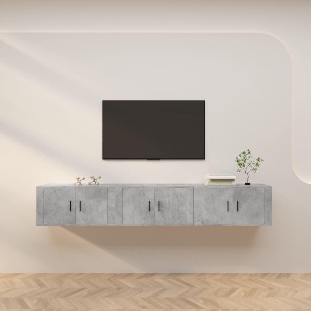vidaXL ТВ шкафове за стенен монтаж 3 бр бетонно сиви 80x345x40 см