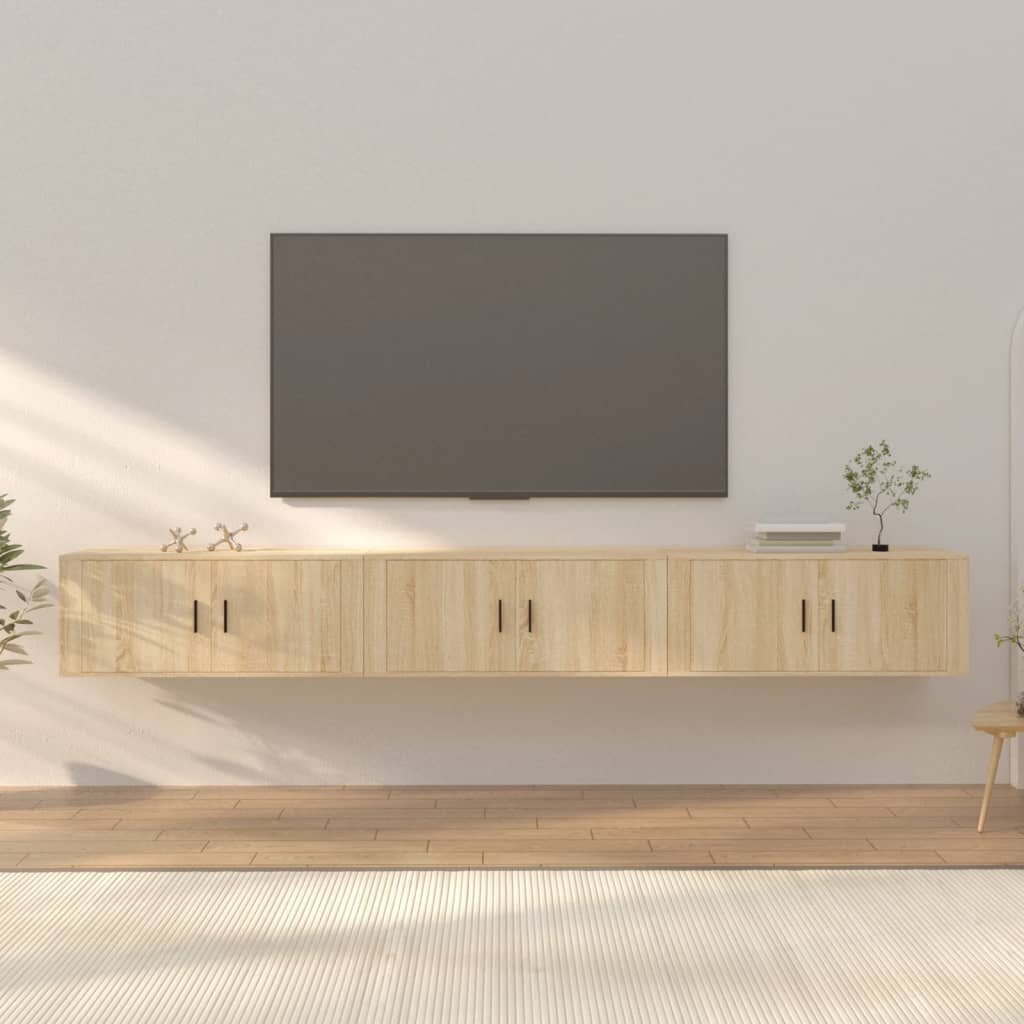 vidaXL ТВ шкафове за стенен монтаж 3 бр сонома дъб 100x345x40 см