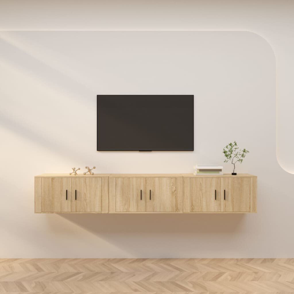 vidaXL ТВ шкафове за стенен монтаж 3 бр сонома дъб 80x345x40 см
