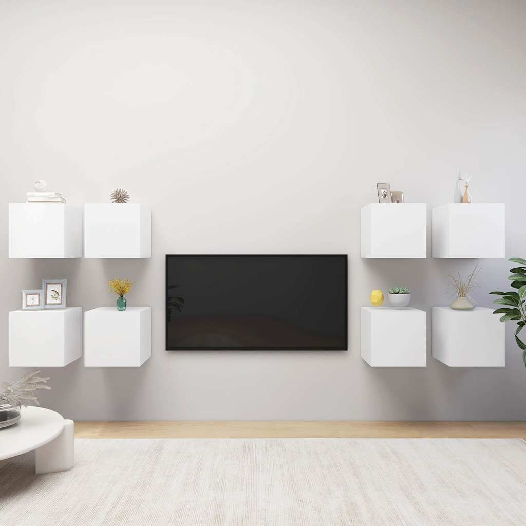 vidaXL ТВ шкафове за стенен монтаж 8 бр бели 305x30x30 см