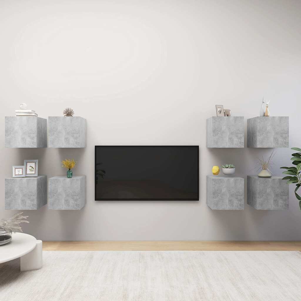 vidaXL ТВ шкафове за стенен монтаж 8 бр бетонно сиви 305x30x30 см