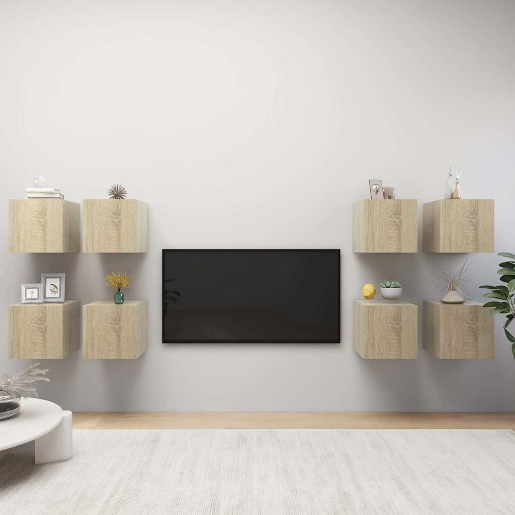 vidaXL ТВ шкафове за стенен монтаж 8 бр дъб сонома 305x30x30 см