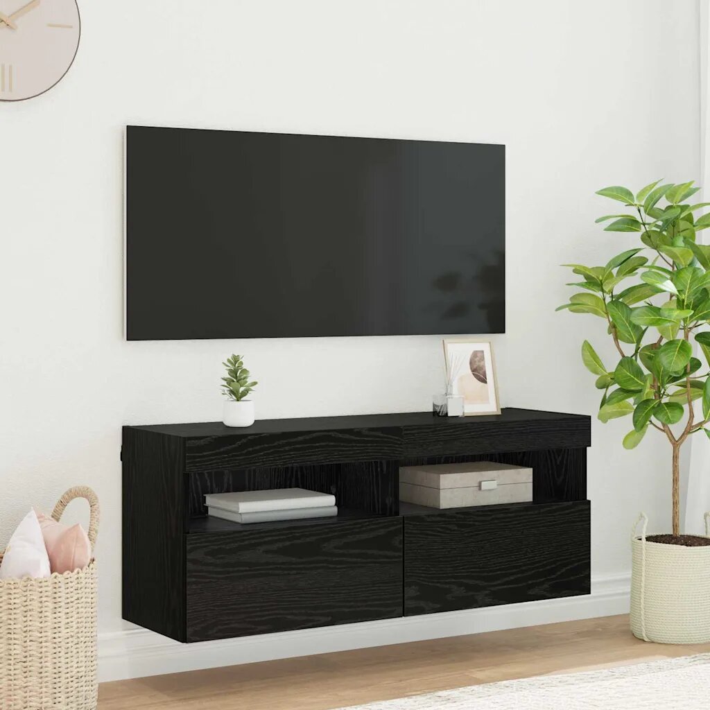 vidaXL TV стенен шкаф 100 x 30 x 40 см Черния дъб Инженерна дървесина
