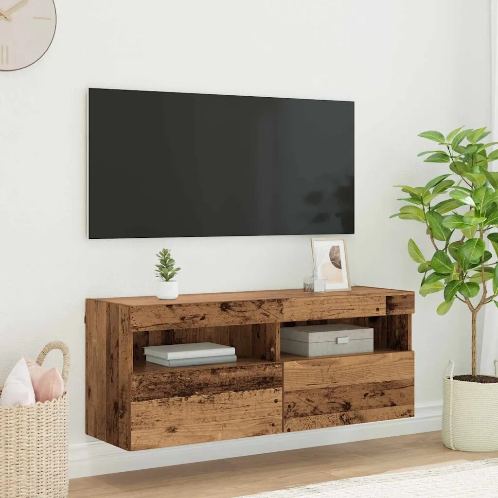 vidaXL TV стенен шкаф 100 x 30 x 40 см Старо дърво Инженерна дървесина