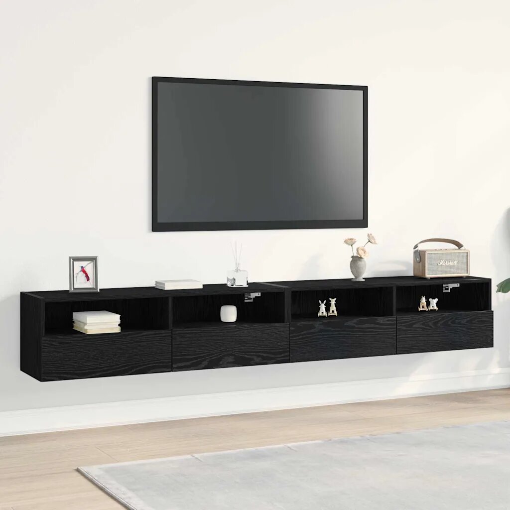 vidaXL TV стенен шкаф 2 бр. Черен дъб Инженерна дървесина