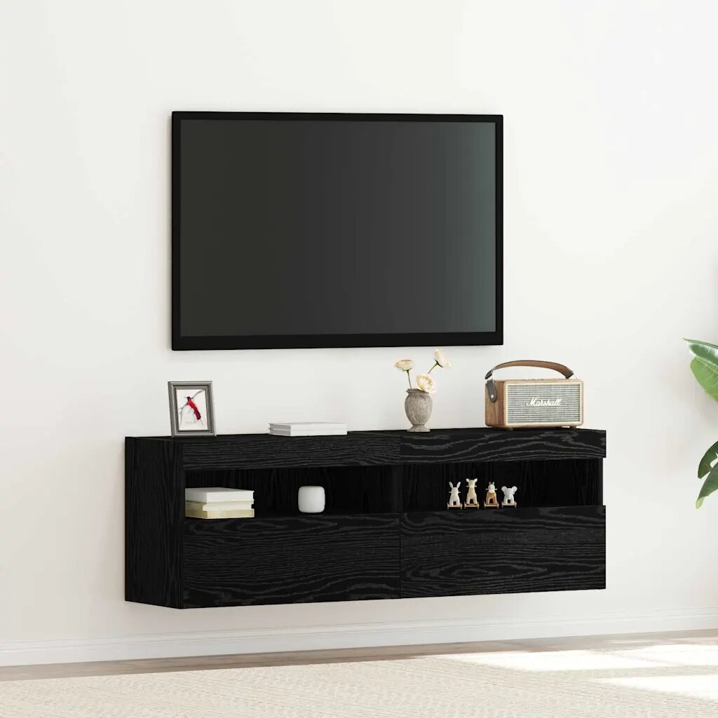 vidaXL TV стенен шкаф 2 бр. Черен дъб Инженерна дървесина