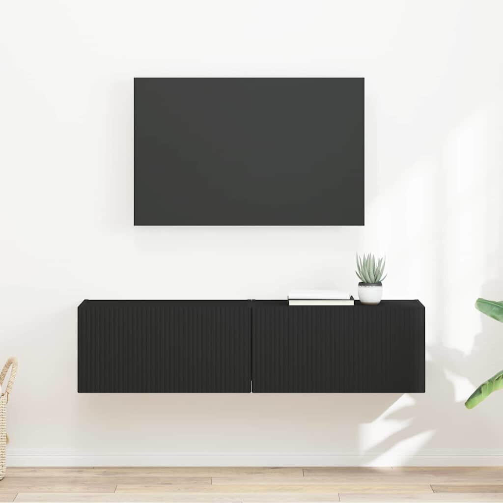 vidaXL TV стенен шкаф 2 бр. Черно Инженерна дървесина