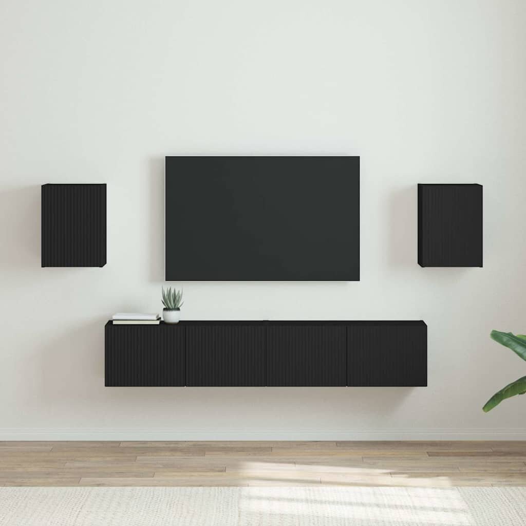vidaXL TV стенен шкаф 2 бр. Черно Инженерна дървесина