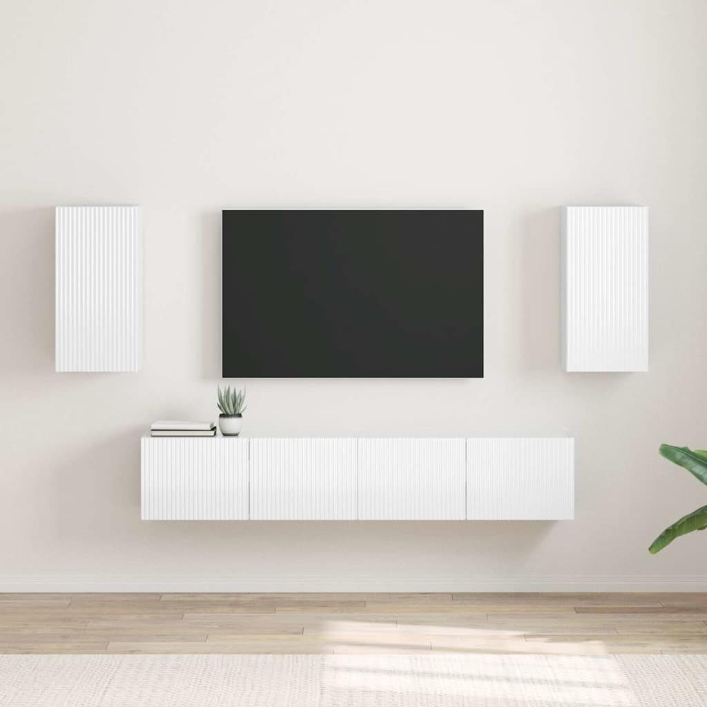 vidaXL TV стенен шкаф 2 бр. Гланц бяло Инженерна дървесина