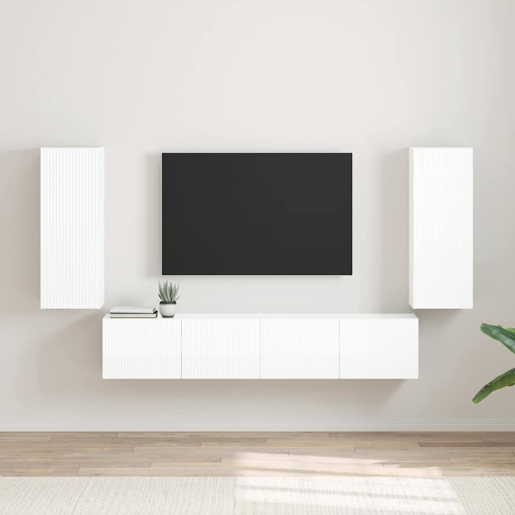 vidaXL TV стенен шкаф 2 бр. Гланц бяло Инженерна дървесина