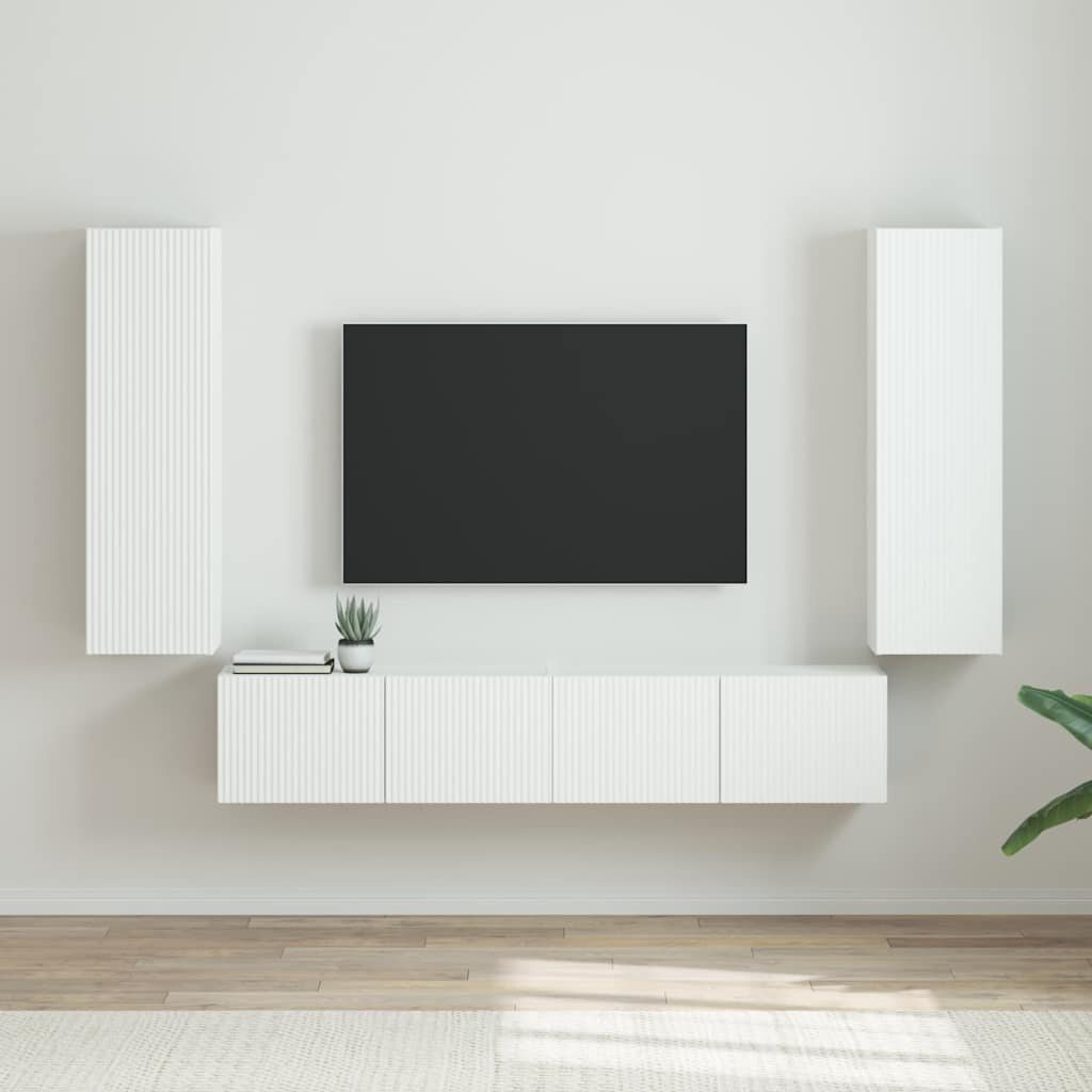 vidaXL TV стенен шкаф 2 бр. Гланц бяло Инженерна дървесина